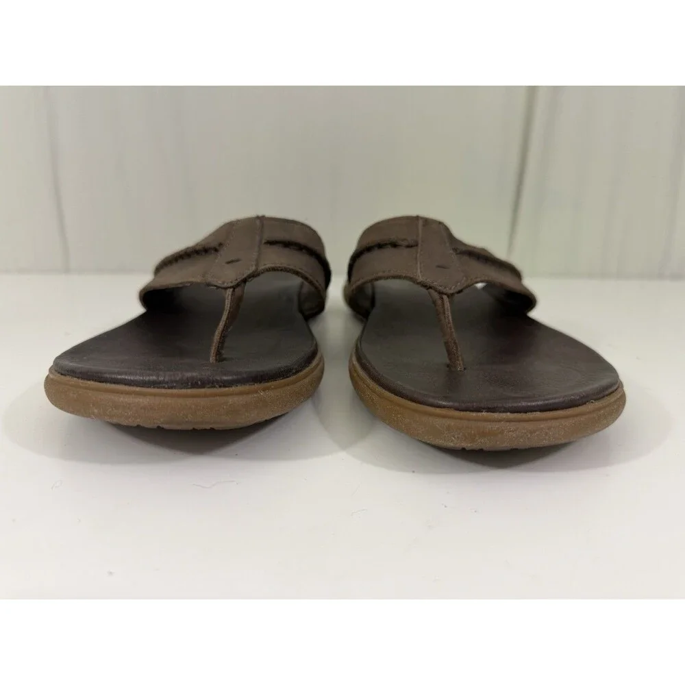 Ugg Australia Slip On Sandals Sz 11 Flip Flops Thongs Brown Leather Shoes